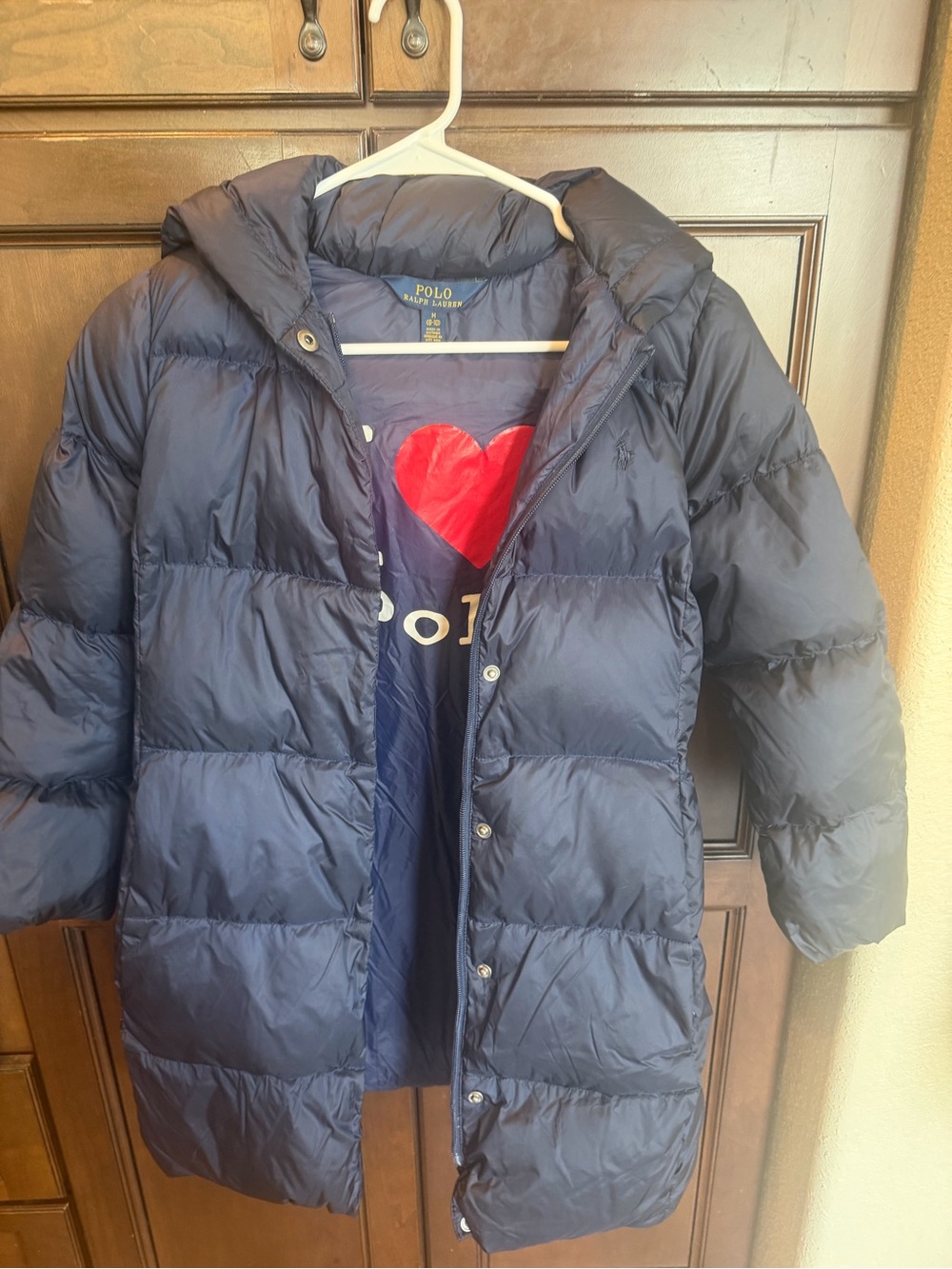 Polo Ralph Lauren Kids Navy Blue Long Down Puffer Coat Hooded M 8/10